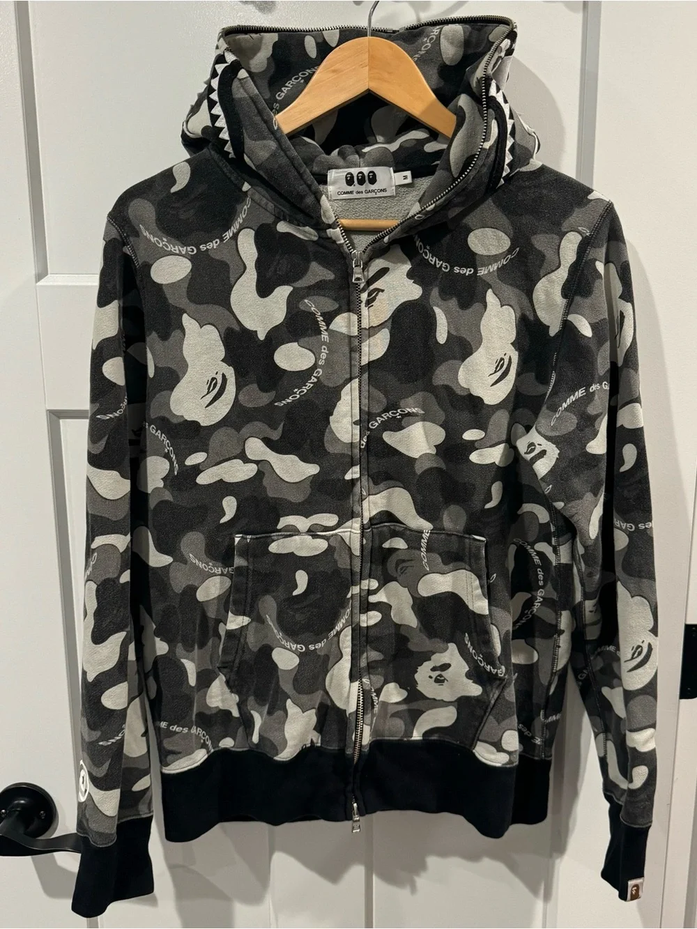 Bape x CDG Osaka Shark Comme des Garcons Black & Gray Camouflage Zip Hoodie